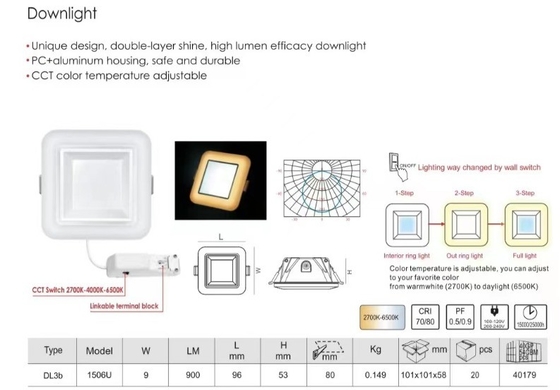 3ステップディムブル Muare Recesseini Sqd トラック壁洗浄機 インテリア照明用スポットライト