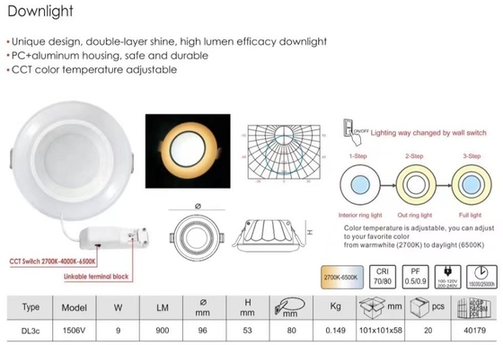 100lm/w 3-Step 2700K-6500K インテリア照明 Muare Recesseini トラック 壁洗浄機 スポットライト LEDダウンライト 天井 コーブダウンライト