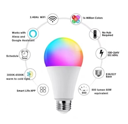 15000 時間 作業寿命 多色 RGBCW と BT コントロール と Tuya スマート LED 電球