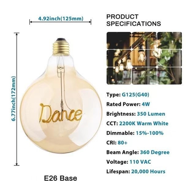 AC 85-265V 入力電圧 4W LED ガラス クリア アンバー エジソン 電球
