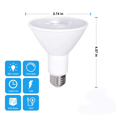 12W 100W 調節可能 防水 E26 3000K 暖かい白色 LED 洪水灯泡 PAR30 ボタンコントローラ