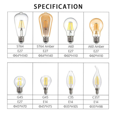 ETL リスト C35 E11 LED フィラメント 電球 4W 120C 調節可能 500lm 0.06kg エネルギー節約
